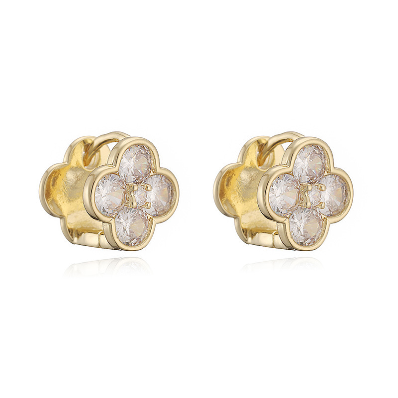 Exquisite Light-Luxury Copper Inlaid Colorful Zirconia Double-Sided Flower Huggie Hoop Earrings - Sweet Versatile Flower Petal Stackable Earrings for Women 9