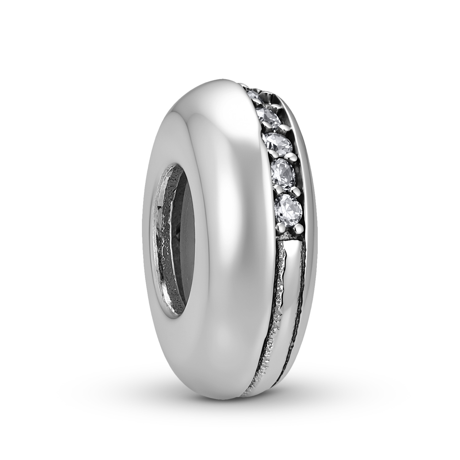 S925 Pure Silver Diamond-Encrusted Bead DIY Bracelet Accessories with European and American Fashion Spacer Beads — view 3