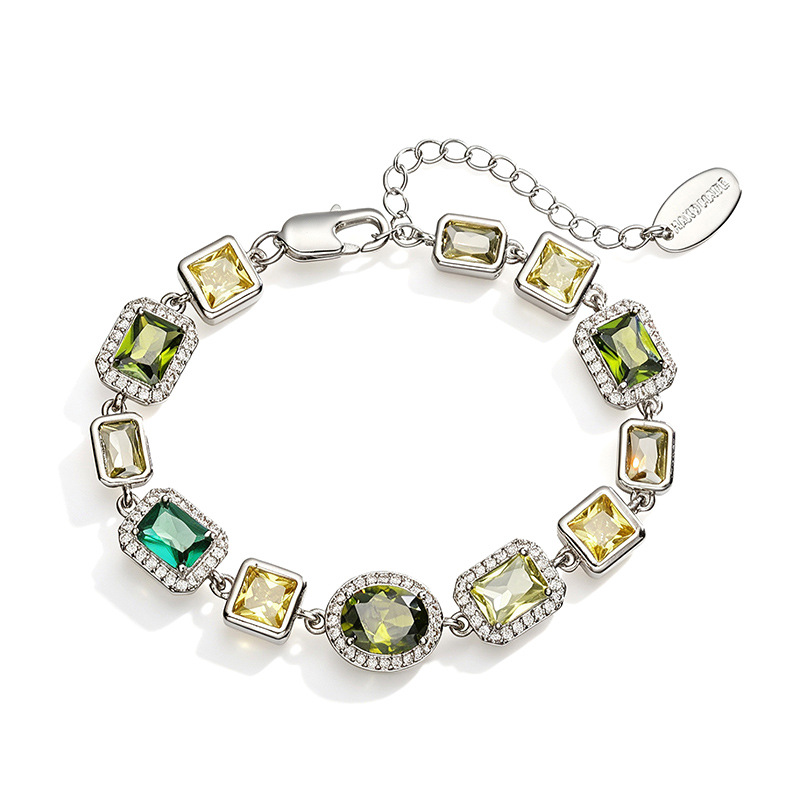 Exquisite Luxury Copper Inlaid Colored Diamond Oval and Square Splicing Bracelet 5