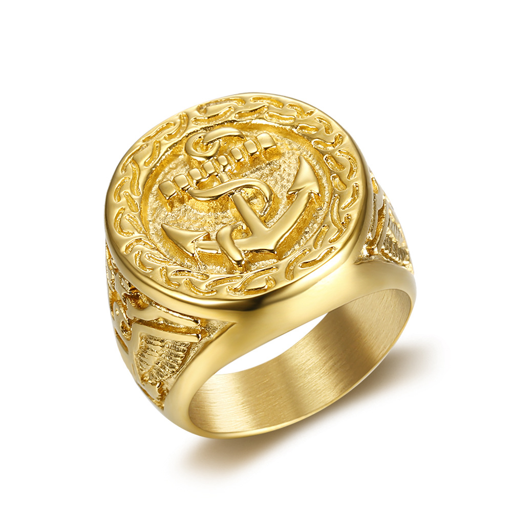 Gold-Plated Eagle and Anchor Signet Ring — Rings | MAOLE Fine Jewelry