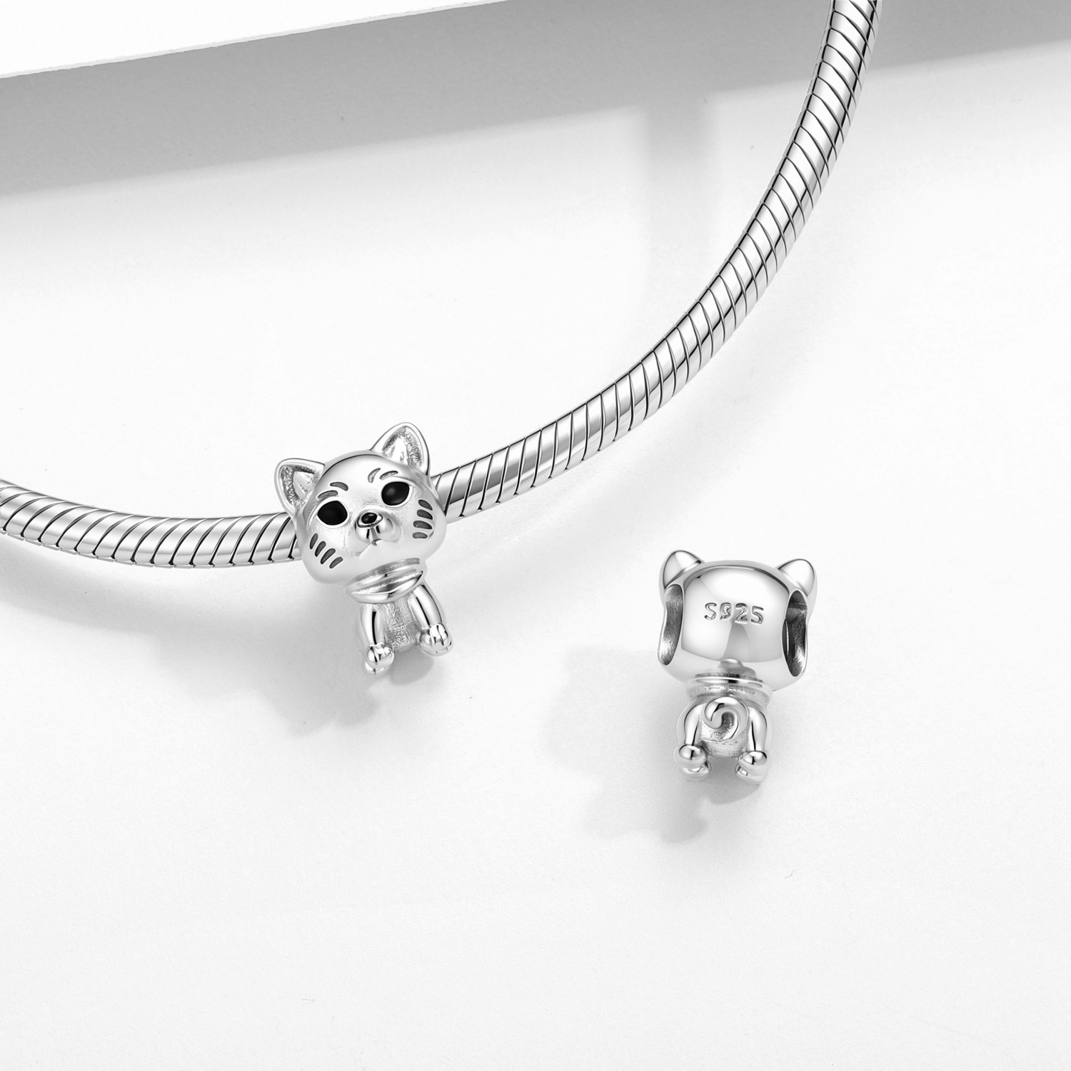S925 Sterling Silver Cute Cat Charm - Adorable Pet Bracelet Bead — view 3