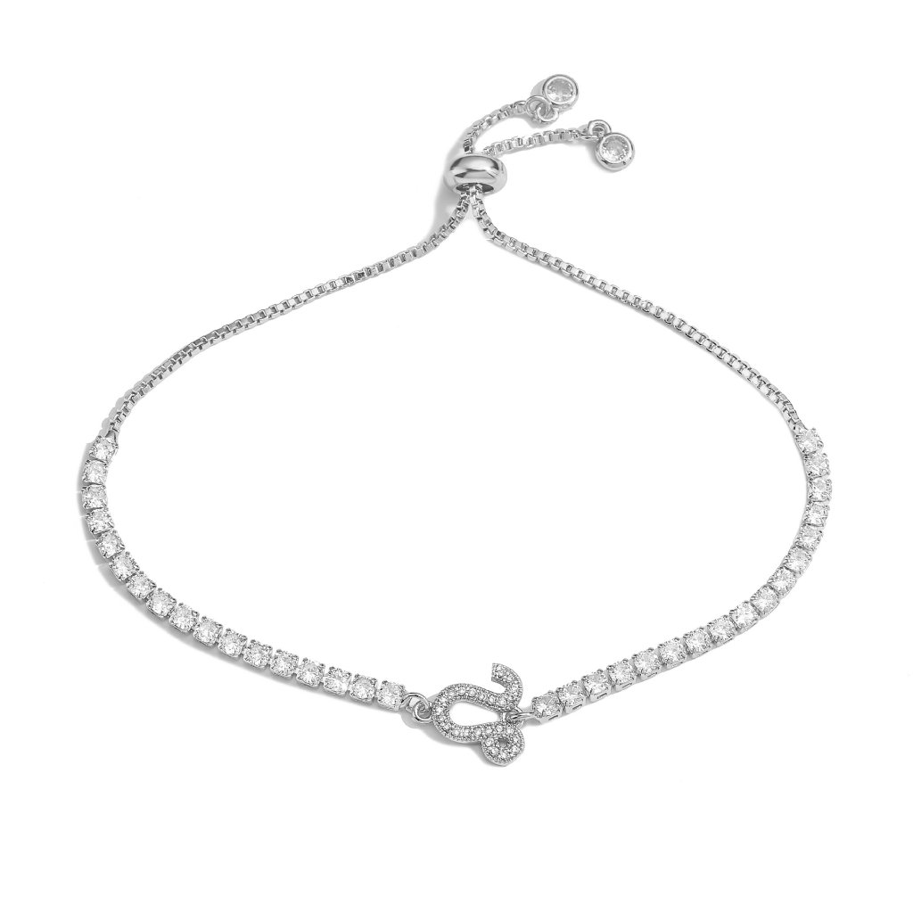 Zodiac Sign Adjustable Tennis Bracelet - Zirconia Constellation Charm Bolo Bracelet — Silver - Virgo
