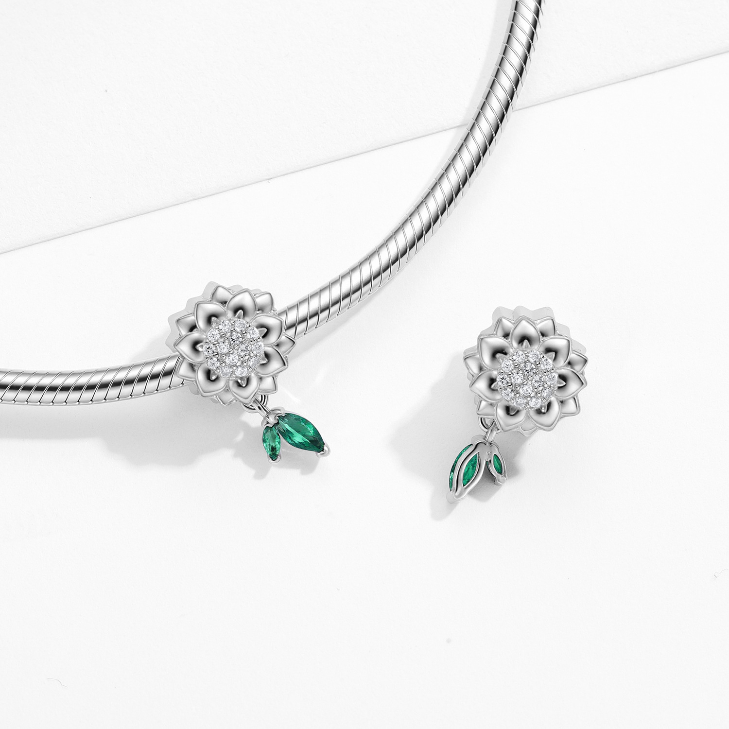 White Sunflower Bead Charm 925 Sterling Silver Inlaid Zircon for DIY Bracelet — view 3