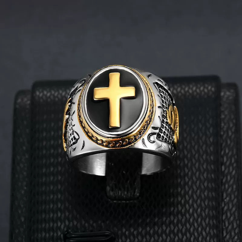 Gold-Plated God's Hand Cross Signet Ring — view 2