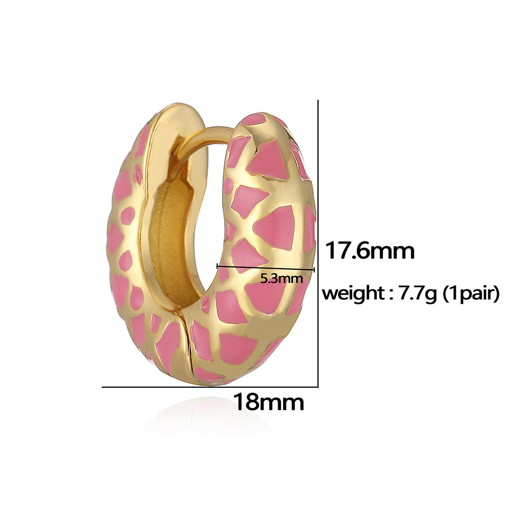 New Colorful Drip Oil Enamel U-Shape Hoop Earrings Creative Spliced Diamond Lattice Pattern 2
