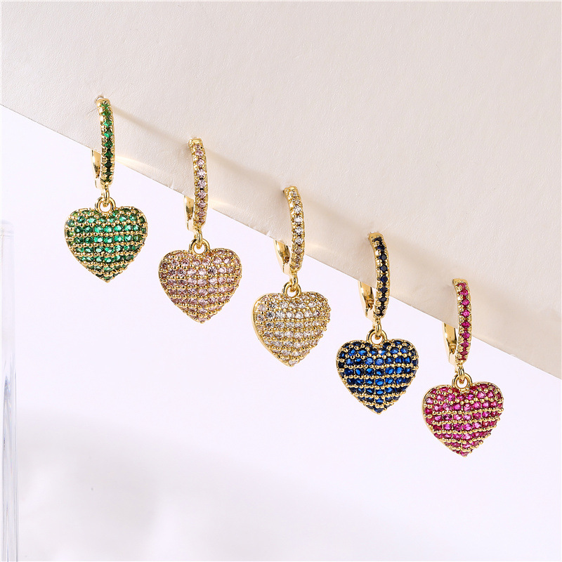 French-Style Light Luxury Colorful Zircon Heart Huggie Hoop Earrings with Pavé Heart Dangle Charms — Charms | MAOLE Fine Jewelry