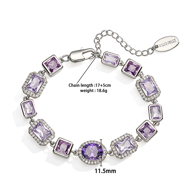 Exquisite Luxury Copper Inlaid Colored Diamond Oval and Square Splicing Bracelet 2