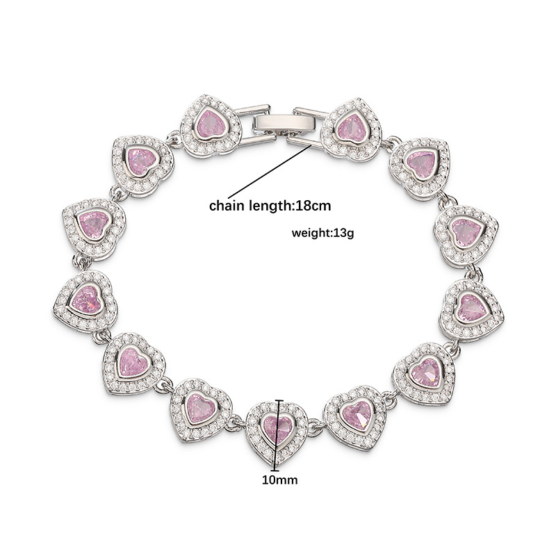 Copper Inlaid Crystal Heart Link Bracelet - Light Luxury Heart Charm — view 2