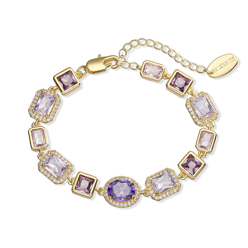 Exquisite Luxury Copper Inlaid Colored Diamond Oval and Square Splicing Bracelet 6