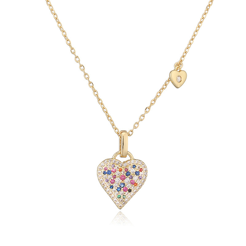 Exquisite Heart Pendant Necklace with Colorful Stones - Elegant Minimalist Clavicle Chain 8