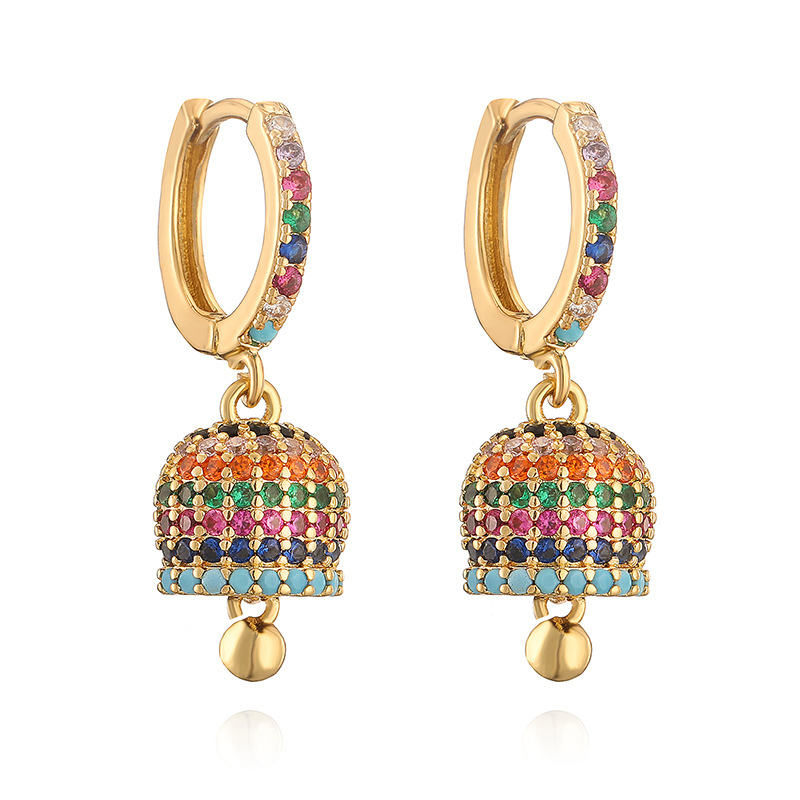 Fashion Luxury Copper Inlaid Colored Diamond Bell Earrings - Niche High-End Bell-Shaped Jewelry 7