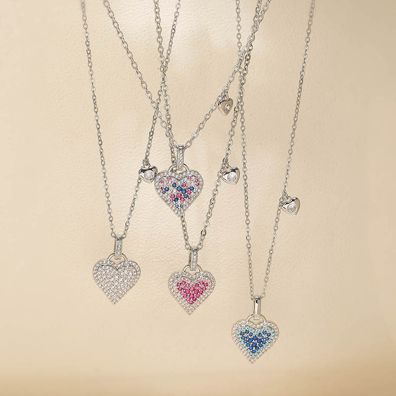 Exquisite Heart Pendant Necklace with Colorful Stones - Elegant Minimalist Clavicle Chain 2