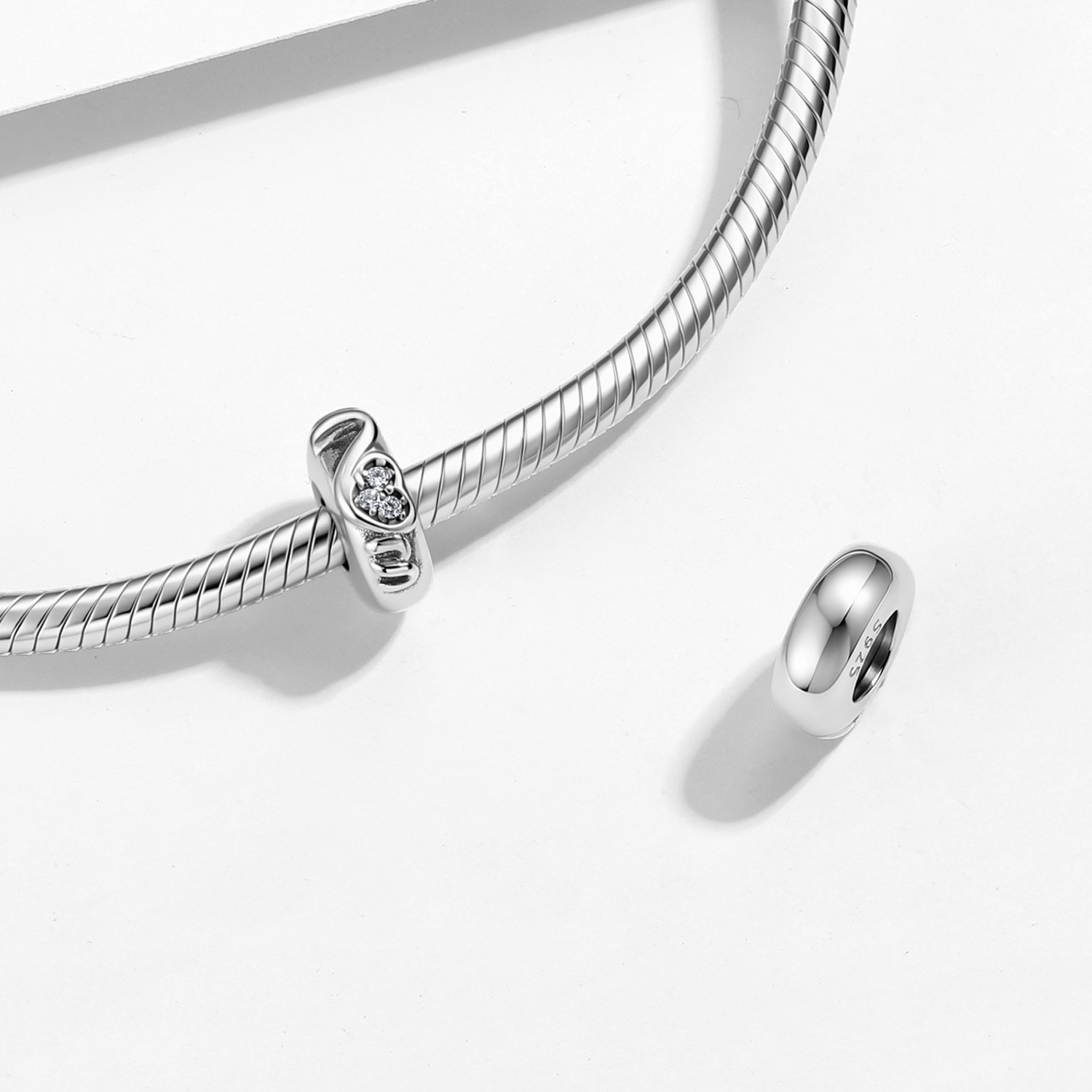 S925 Sterling Silver Mom Heart Spacer Bead — view 3
