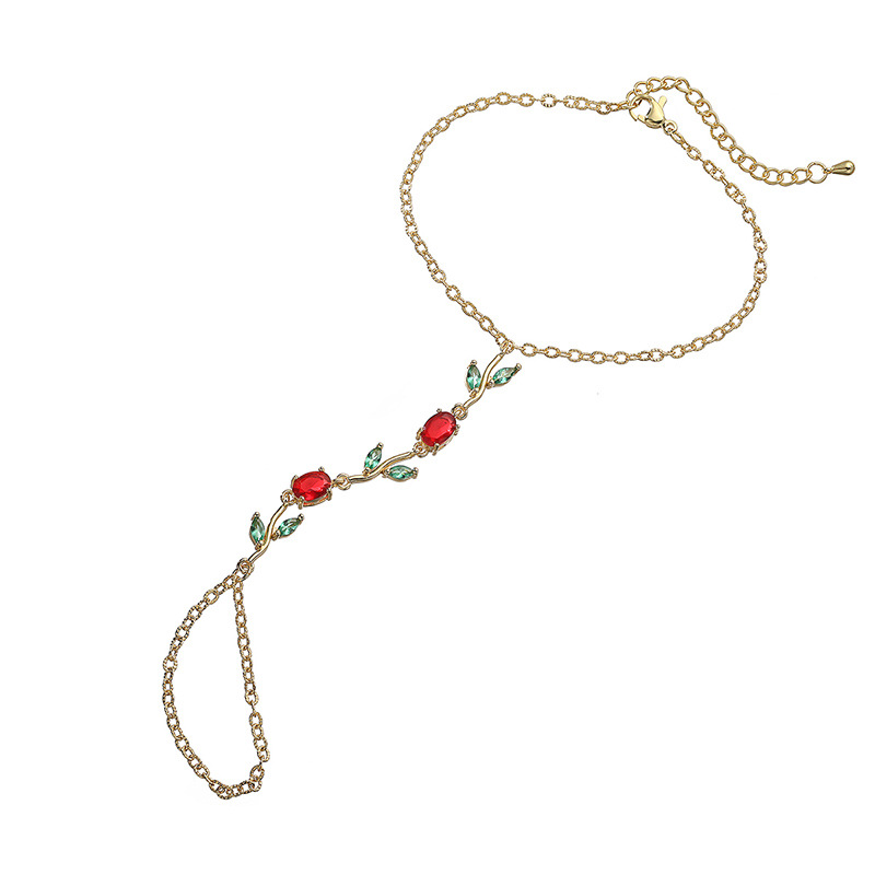 Copper Inlaid Colorful Zirconia Tulip Finger Chain Bracelet - Light Luxury Flower Petal Hand Chain Ring Integrated Slave Bracelet for Women 8