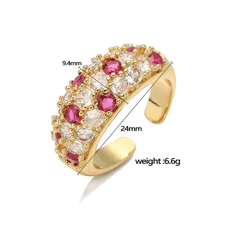 Copper Inlaid Colorful Diamond Circular Open Adjustable Ring Niche High-End Pave-Set Ring — Spec Reference