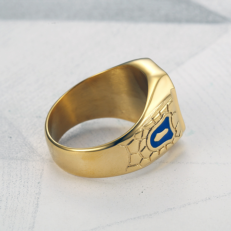 Gold-Plated Hexagonal Blue Enamel Masonic Signet Ring 3