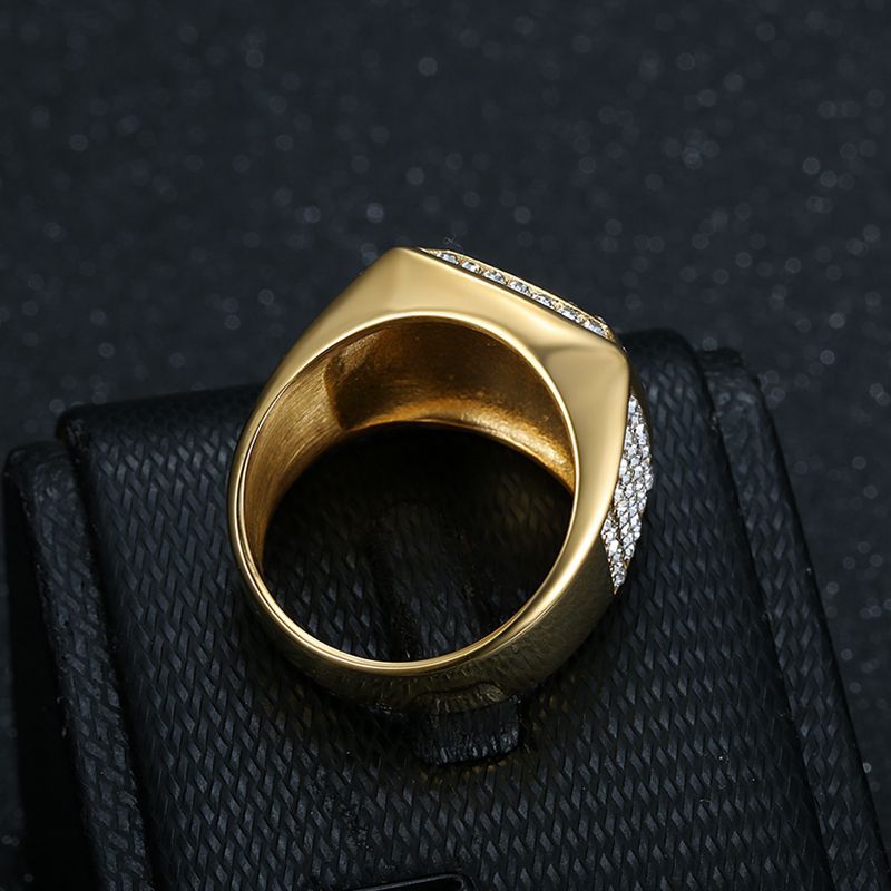 Gold-Plated Rhinestone BOSS Letter Signet Ring — view 2