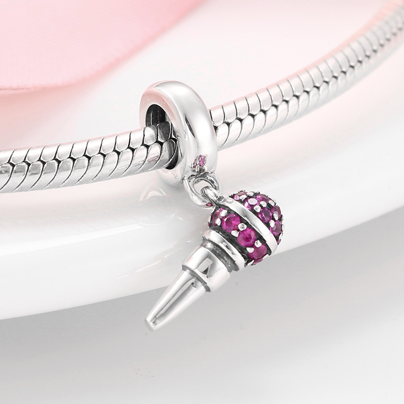 S925 Sterling Silver Microphone Charm Inlaid Cubic Zirconia for DIY Bracelet and Necklace — view 3