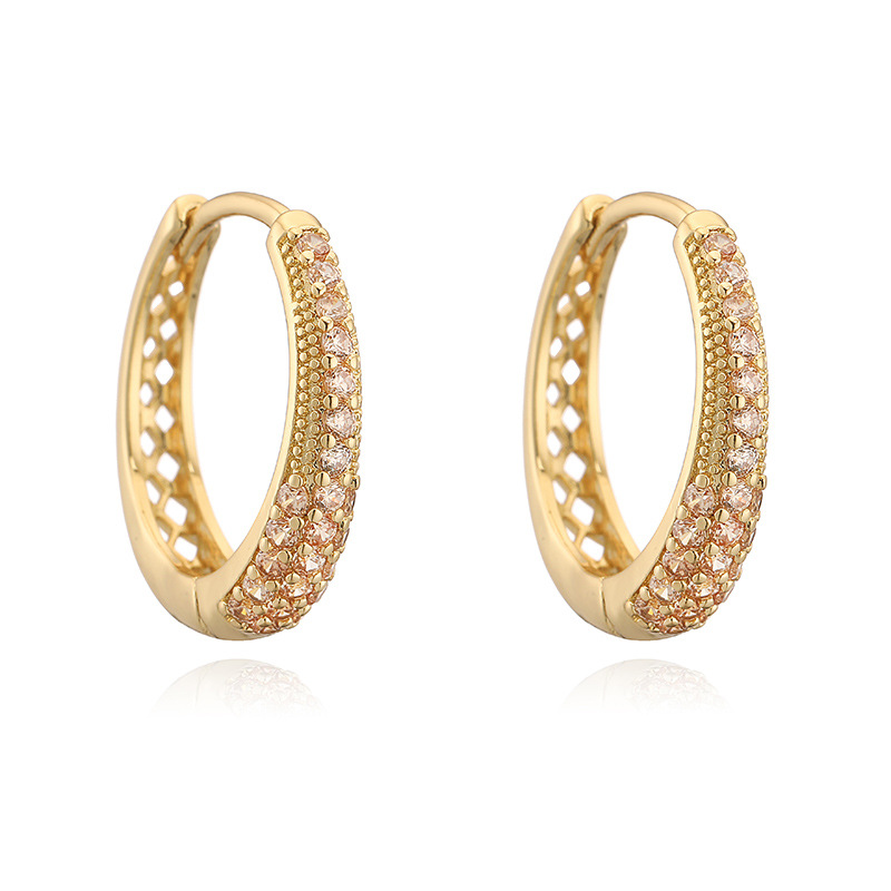 European Luxury Copper Inlaid Colored Diamond Oval Hoop Earrings Niche Design Hollow U-Shaped Huggie Earrings 7