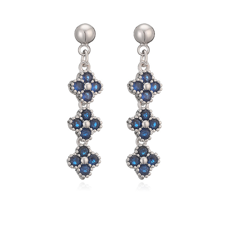 Elegant Crystal Flower Tassel Drop Earrings - Triple Floral Dangle Studs 10