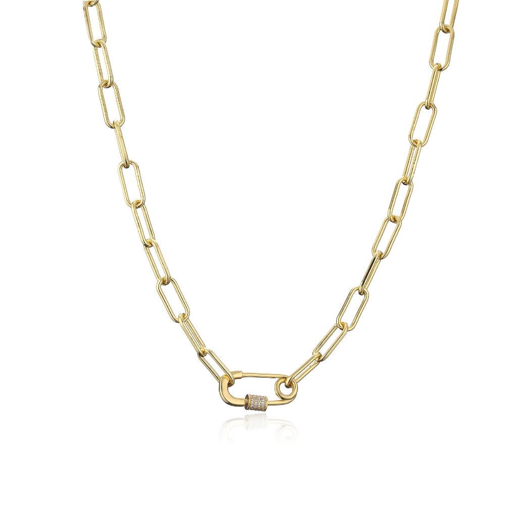 Micro-Pave Safety Pin Paperclip Chain Necklace and Bracelet - Hip-Hop Trendy Jewelry 2