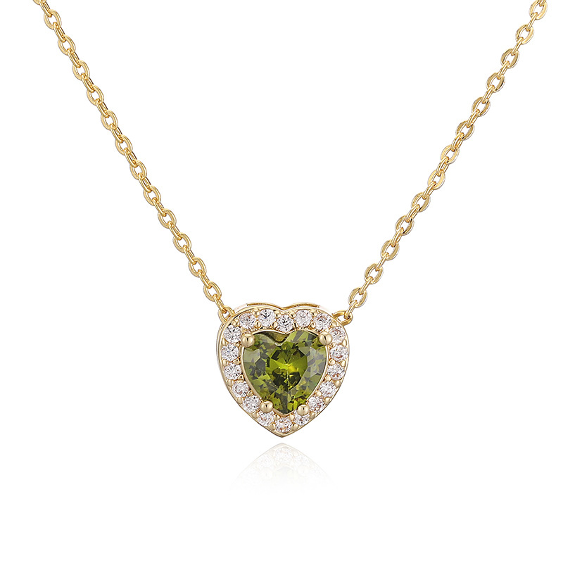 Elegant Light-Luxury Copper Inlaid Color Diamond Twelve Birthstone Heart Necklace Super Sparkling Heart Pendant Collarbone Chain 12