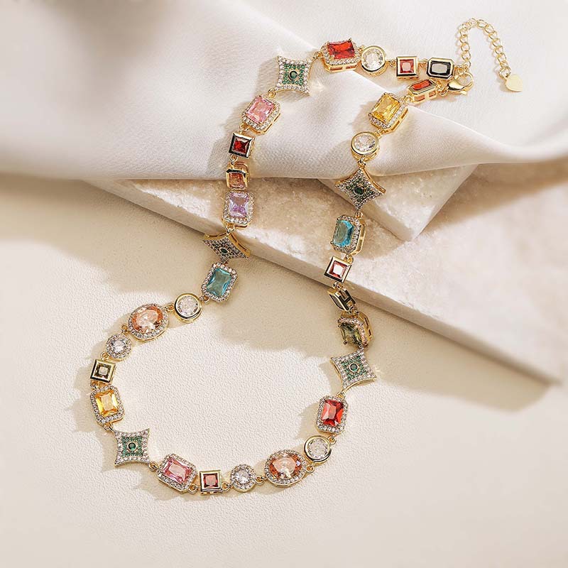 Exquisite Luxury Copper Inlaid Colorful Zircon Heart Oval Square Multi-Gemstone Charm Necklace — Charms | MAOLE Fine Jewelry