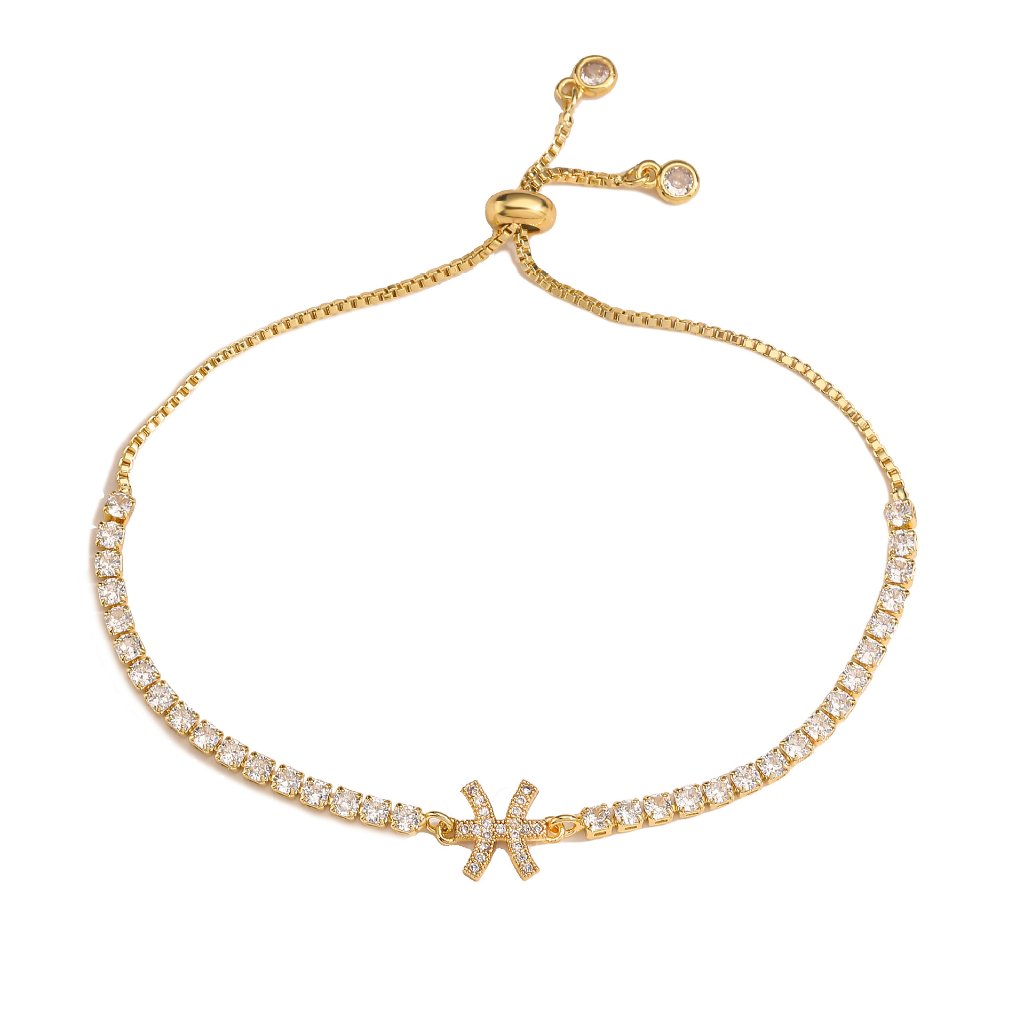 Zodiac Sign Adjustable Tennis Bracelet - Zirconia Constellation Charm Bolo Bracelet — Gold - Capricorn