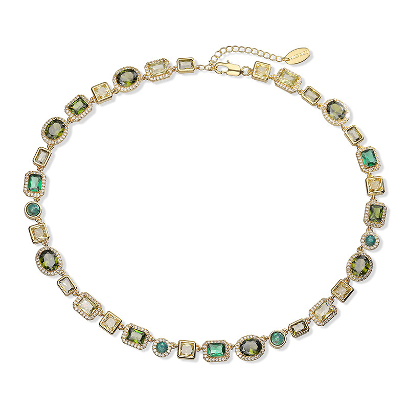 Exquisite Luxury Copper Inlaid Colored Diamond Oval and Square Splicing Necklace 4