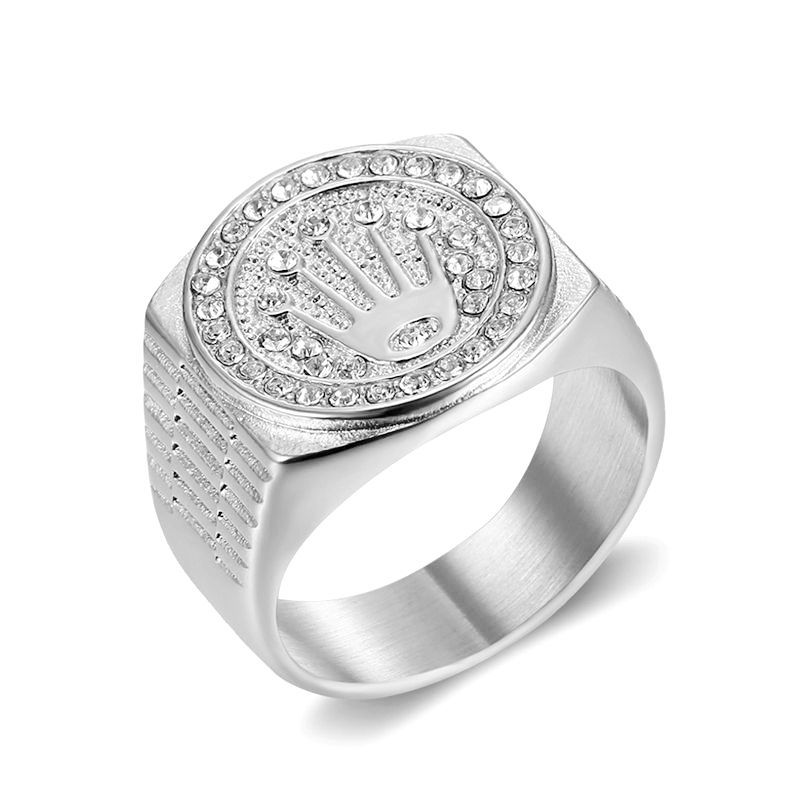 316L Stainless Steel Crown Rhinestone Signet Ring — Rings | MAOLE Fine Jewelry