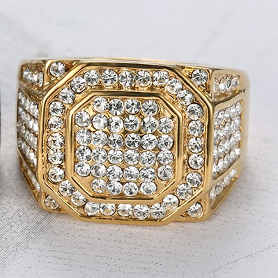 Iced-Out Octagonal Rhinestone Signet Ring — view 3