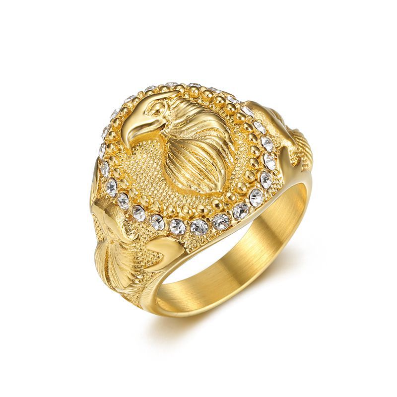 New European and American Animal Hip-Hop Titanium Ring with Gold Plated Diamonds and Twin Color Eagle Design for Men — Rings | MAOLE Fine Jewelry
