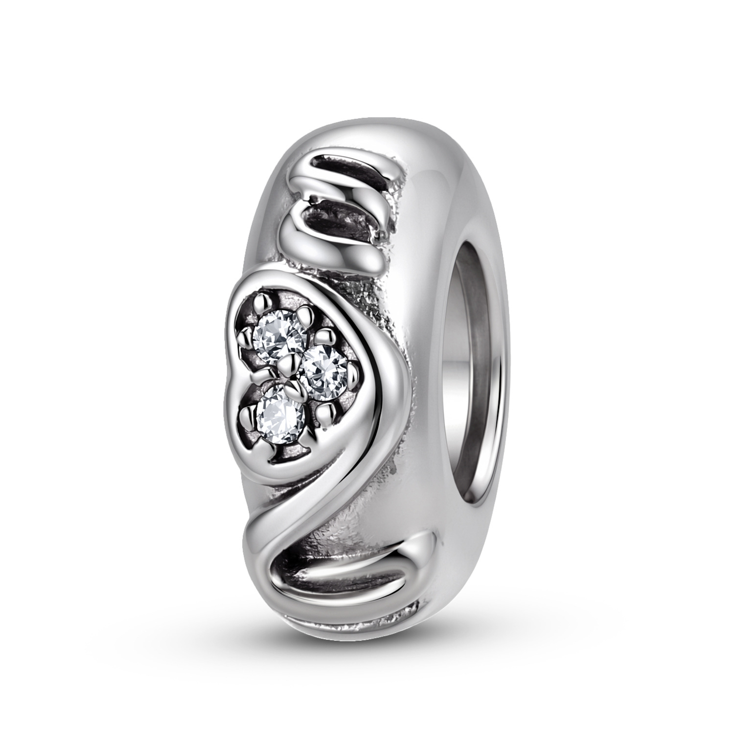 S925 Sterling Silver Mom Heart Spacer Bead — Charms | MAOLE Fine Jewelry