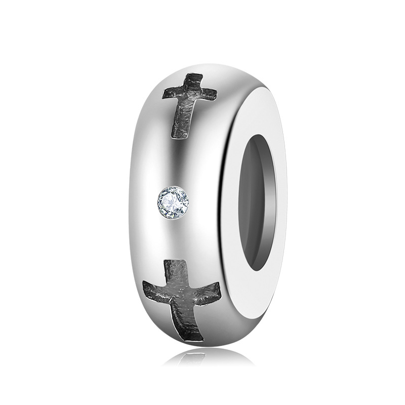 S925 Sterling Silver Spacer Bead Charm with Zircon – 7 Styles for Bracelet — Cross