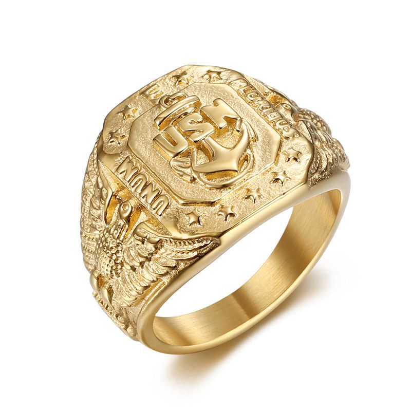 Gold-Plated US Navy USN Anchor Eagle Signet Ring — Rings | MAOLE Fine Jewelry