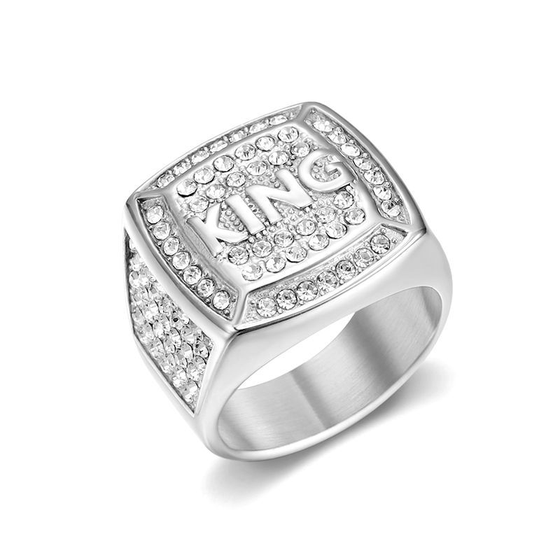 Steel Rhinestone KING Signet Ring — Rings | MAOLE Fine Jewelry