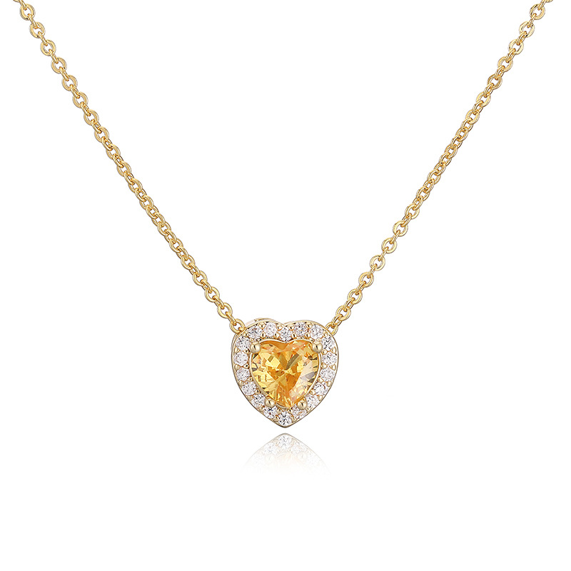 Elegant Light-Luxury Copper Inlaid Color Diamond Twelve Birthstone Heart Necklace Super Sparkling Heart Pendant Collarbone Chain 13
