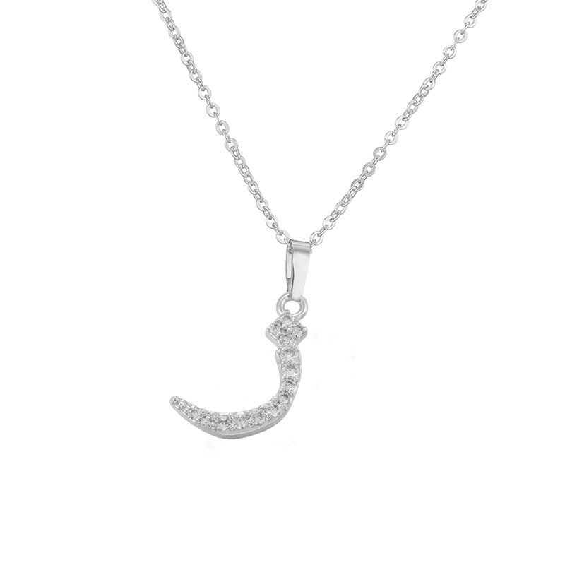 Copper Inlaid Zircon Arabic Letter Pendant Necklace Personalized Hip-Hop Letter Chain Silver Tone 19