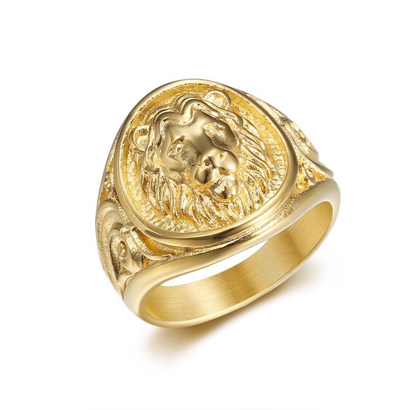 Gold-Plated Lion Head Signet Ring — Rings | MAOLE Fine Jewelry