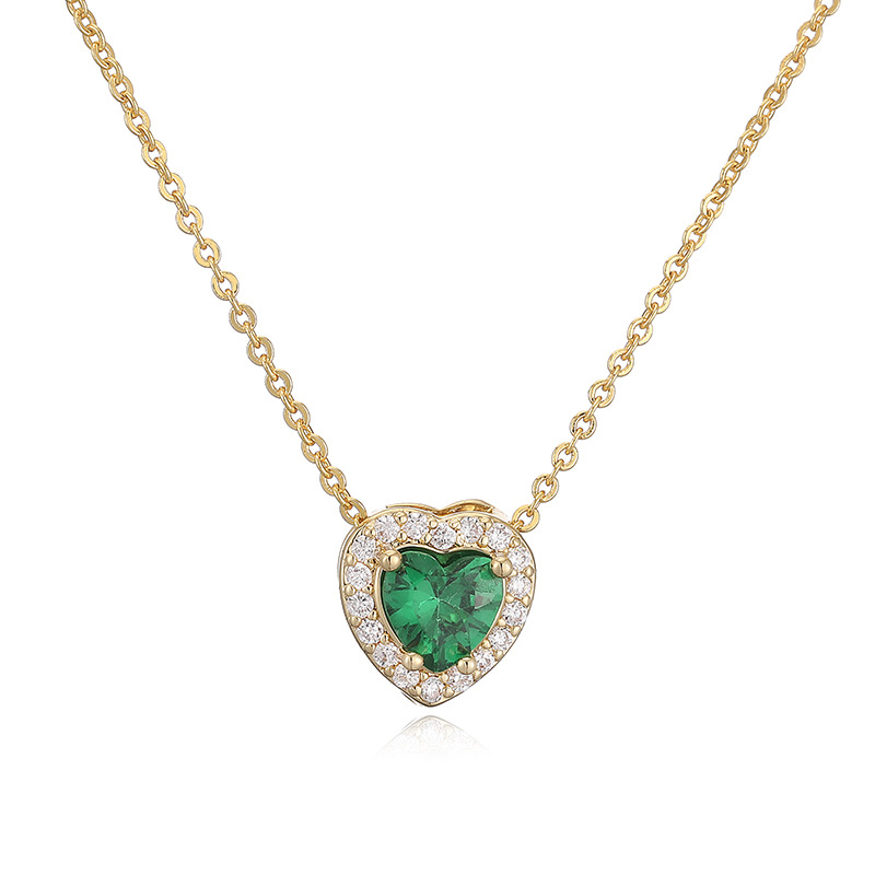 Elegant Light-Luxury Copper Inlaid Color Diamond Twelve Birthstone Heart Necklace Super Sparkling Heart Pendant Collarbone Chain 3