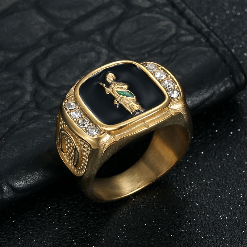 Gold-Plated Human Figure Rhinestone Signet Ring — view 2