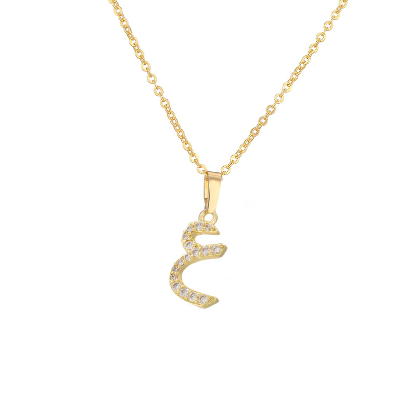 Copper Inlaid Zircon Arabic Letter Pendant Necklace Personalized Hip-Hop Letter Chain 8