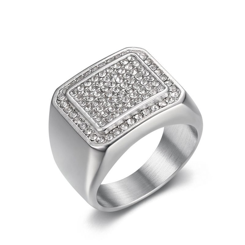Steel Rectangular Full Rhinestone Signet Ring — Rings | MAOLE Fine Jewelry
