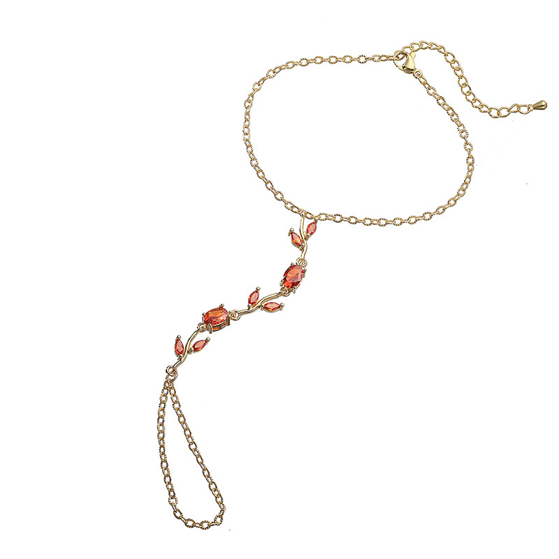 Copper Inlaid Colorful Zirconia Tulip Finger Chain Bracelet - Light Luxury Flower Petal Hand Chain Ring Integrated Slave Bracelet for Women 11