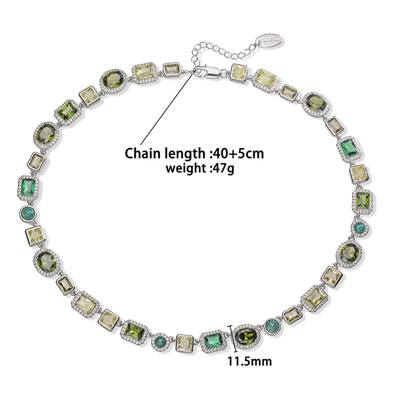 Exquisite Luxury Copper Inlaid Colored Diamond Oval and Square Splicing Necklace 2