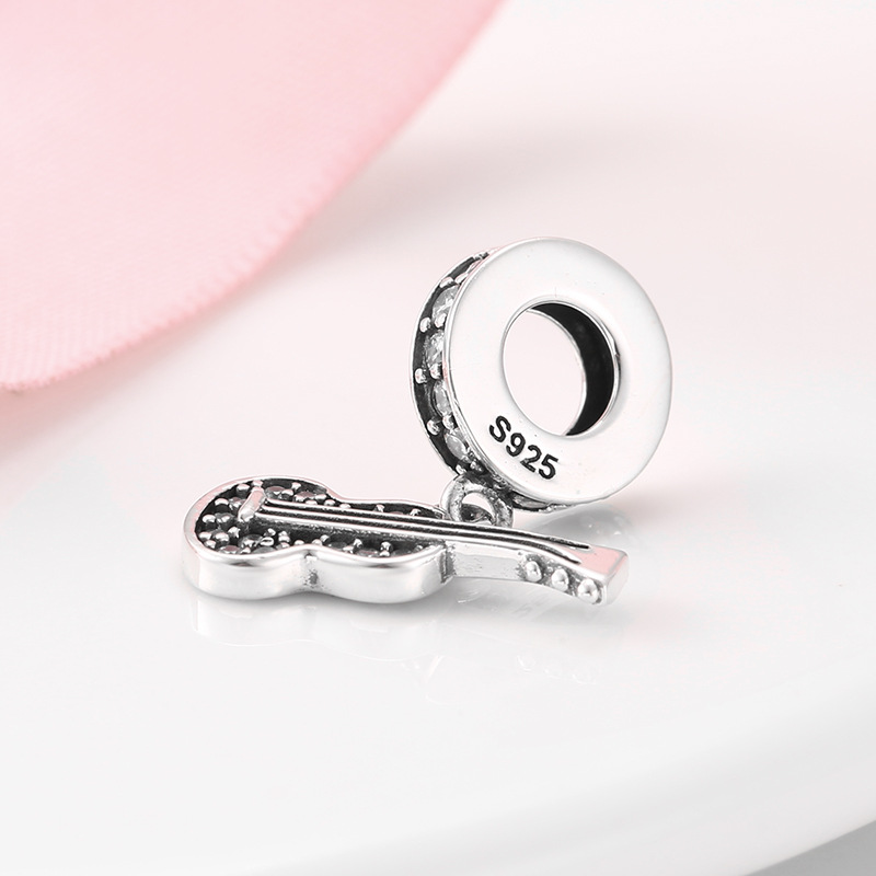 Guitar Charm - 925 Sterling Silver Cubic Zirconia Pendant — view 2