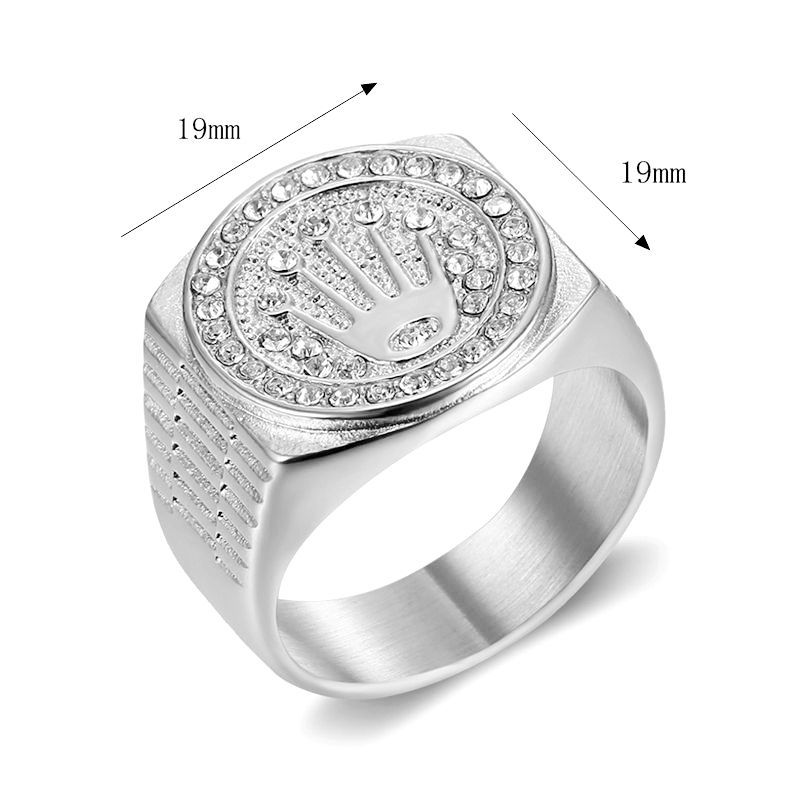 316L Stainless Steel Crown Rhinestone Signet Ring — view 3