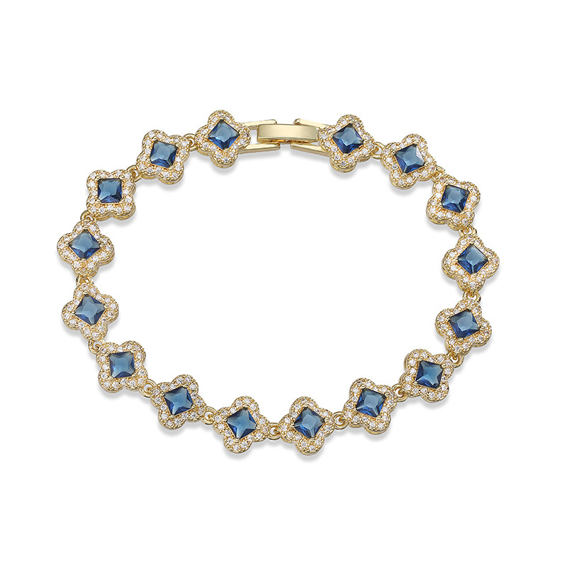 Copper Inlaid Colorful Zirconia Four-Leaf Clover Flower Petal Stackable Bracelet for Women - Luxury Sparkling Floral Bangle 18