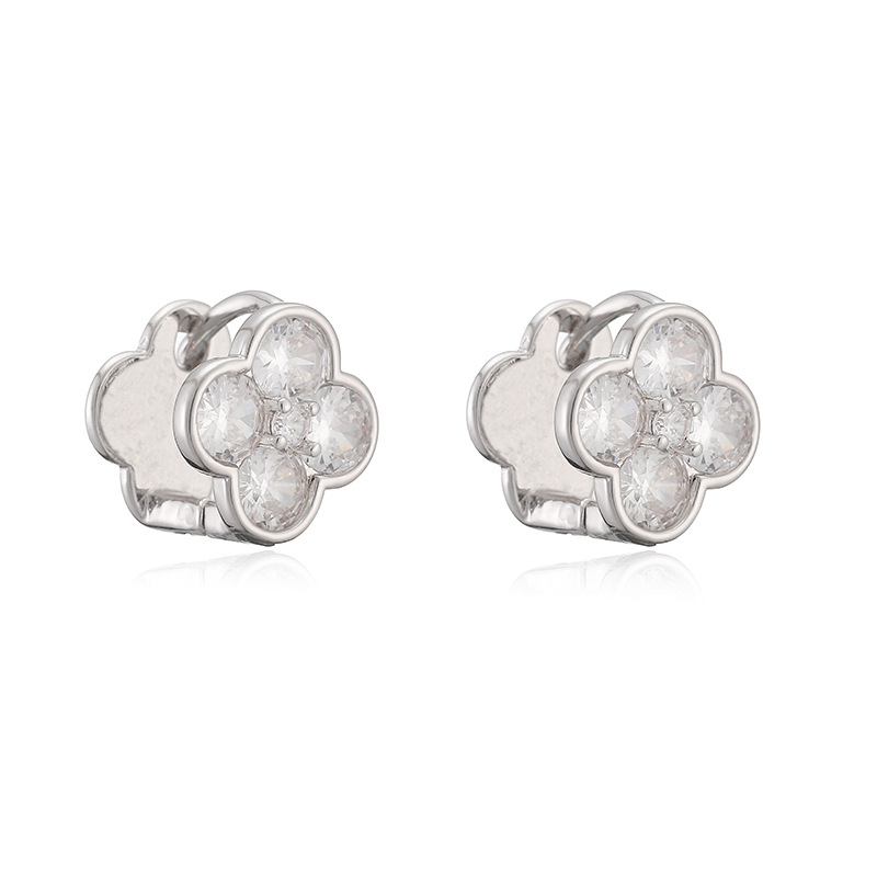 Exquisite Light-Luxury Copper Inlaid Colorful Zirconia Double-Sided Flower Huggie Hoop Earrings - Sweet Versatile Flower Petal Stackable Earrings for Women 5