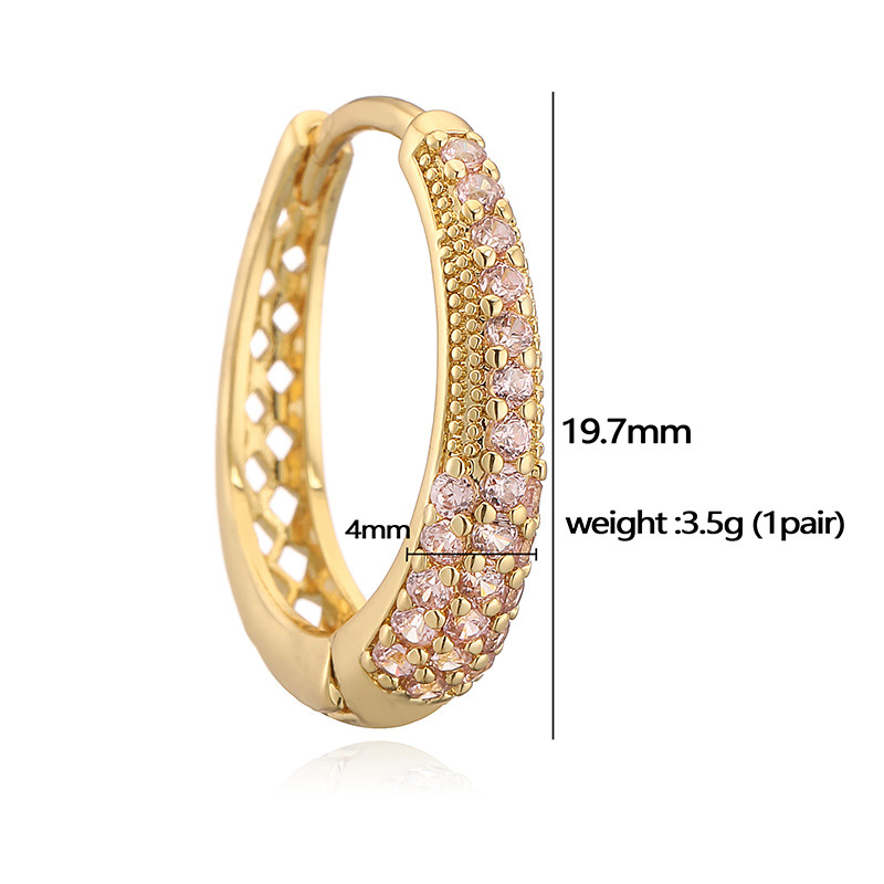 European Luxury Copper Inlaid Colored Diamond Oval Hoop Earrings Niche Design Hollow U-Shaped Huggie Earrings 2